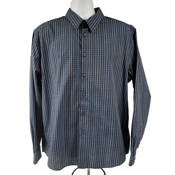 Joseph Abboud Mens Long Sleeve Button Up Shirt Plaid Blue Black Slim Fit XL - Picture 2 of 11